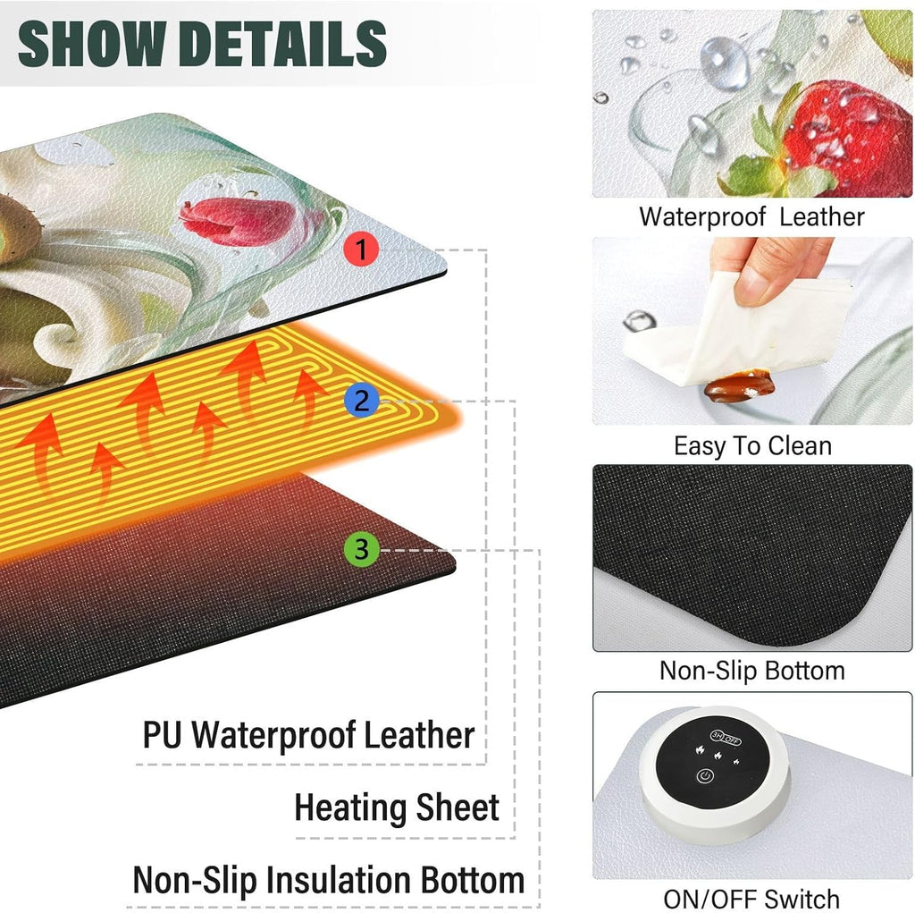 Large Heated Mouse Pad,Leather Desk Mat,31.5"x13",Hand Warmer Pads for Desk,Fruit(Red Cream)