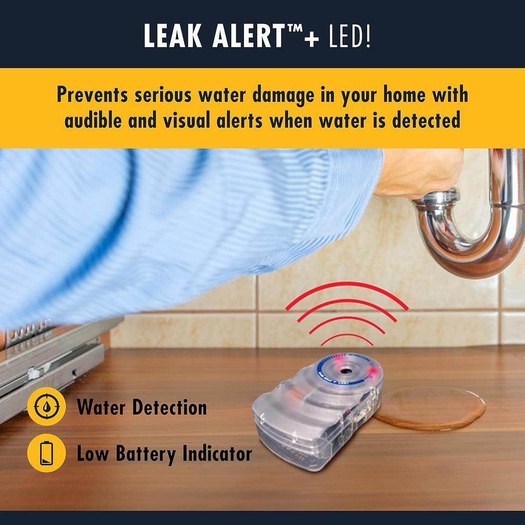 Zircon Leak Alert + LED! Water Leak Detector & Flood Sensor Alarm/Water Leak Sensor with Dual Leak Alarms 90Db Audio + Flashing LED Lights/Battery Powered-Batteries Not Included, 1 Pack (72332),White