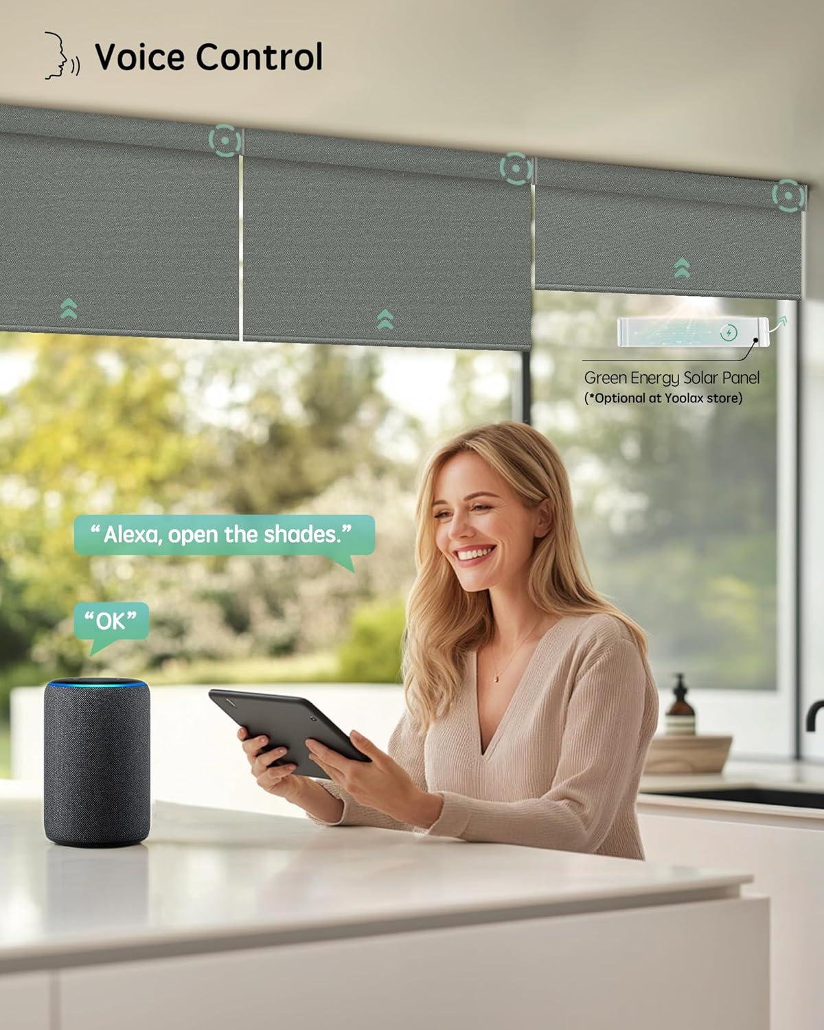 Yoolax Motorized Blinds with Remote, Smart Blinds for Windows Blackout Automatic Shades Compatible with Alexa Remote Control Roller Window Shades with Valance, Custom Size (V-Pigeon Grey)