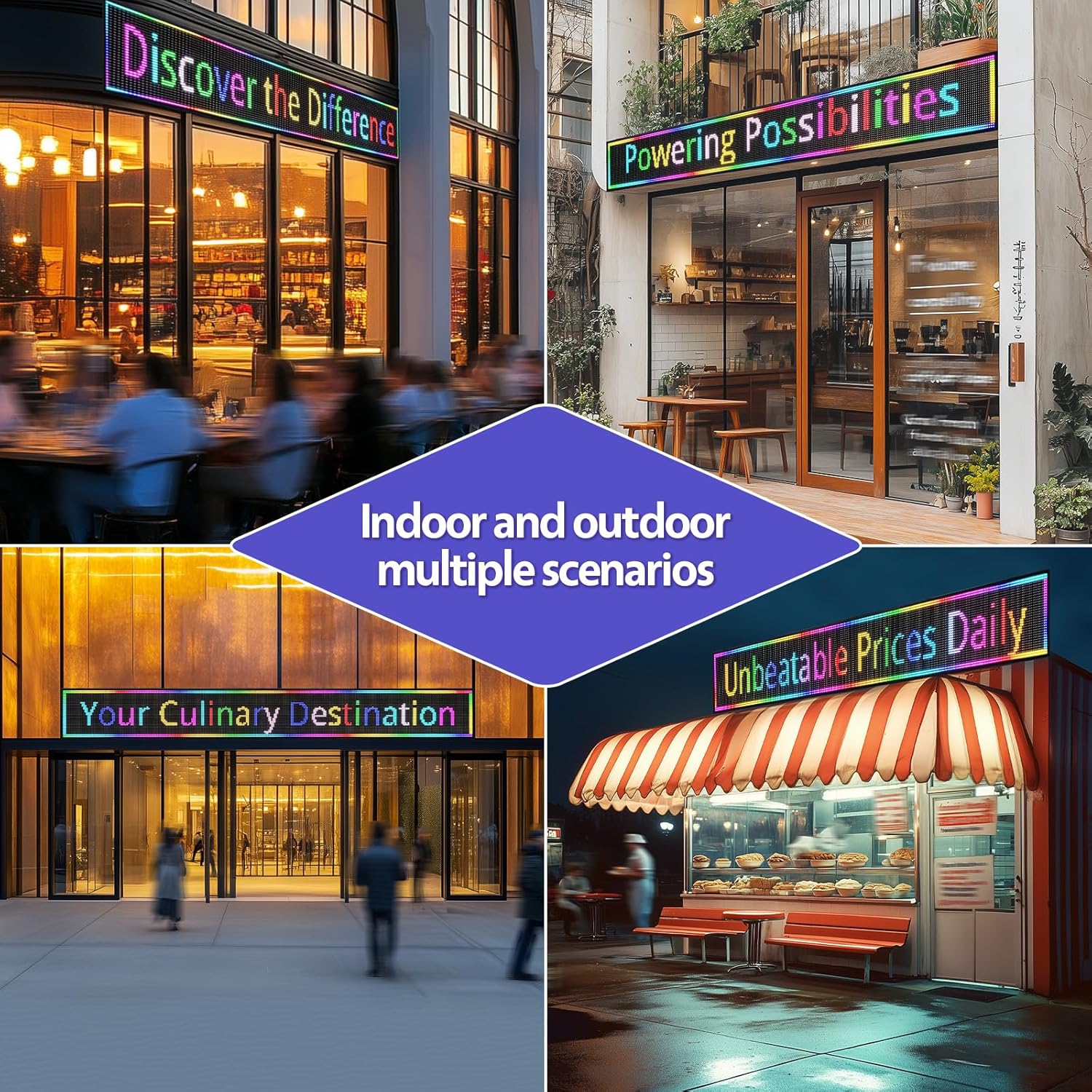 Outdoor Digital Scrolling Programmable Led Sign customizable Waterproof Business USB Wifi Control Display Pantalla Publicidad Word Bright Open Message Board Text (115"X14")