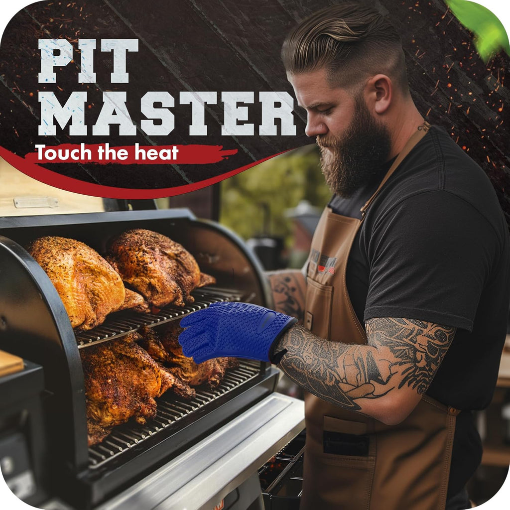 KITCHEN PERFECTION XL Silicone Smoker Oven Gloves-Extreme Heat Resistant BBQ Gloves-Handle Hot Food Right on Your Grill Fryer&Pit|Waterproof Grilling Cooking Baking Mitts|Superior Value Set+3 Bonuses