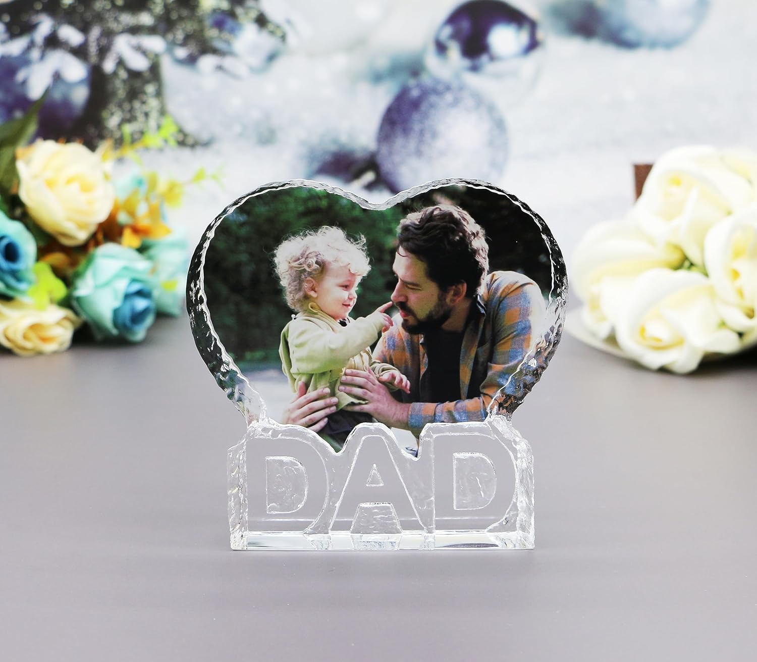 FANF&YKPY Gifts for Father Personalized Custom Heart-shaped Crystal Photo frame, Grandfather, Gift for Dad, Father,husband, Men for Christmas, Fathers Day, Birthday, Wedding Anniversary