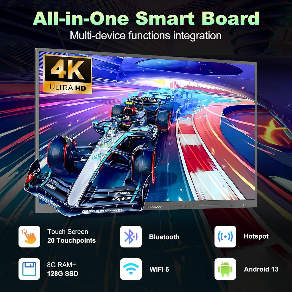 65" Smart Board, 4K UHD Touchscreen Interactive Digital Whiteboard Display, Electronic All-in-One Computer for Classroom Office Home Business w/Open App Ecosystem (Board & Wall Mount Only)