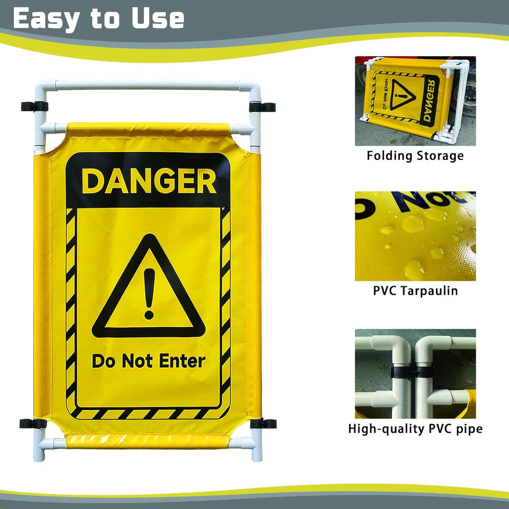 Safety Caution Barricade 3Panels Foldable Security Signs With PVC Tarp Removable Safety Barrier Wet Floor Guard Symbol Clear Printing Safety Fence(Yellow)