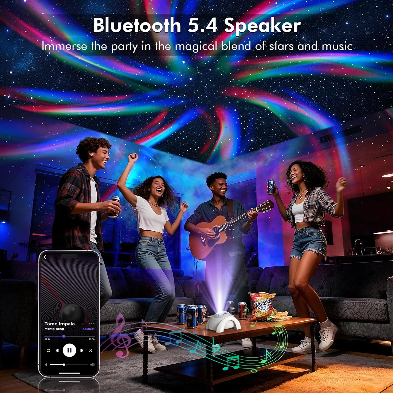 Rossetta Dual Galaxy Projector, Star Projector for Bedroom with Bluetooth Speaker & White Noise, Remote, Timer, Night Light for Kids Room Decor, Party, Birthday & Christmas Gifts for Adults Girls Boys