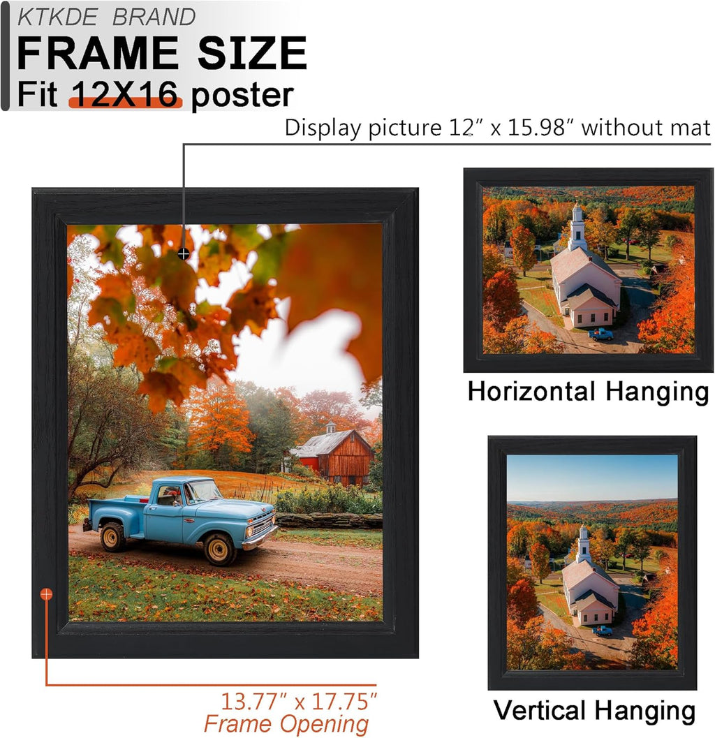 KTKDE 12x16 Picture Frame Set of 5,black Wooden frames, Vertical & Horizontal Wall Hanging for Wall Display,Studio Gallery Photo Frame for Photos, Posters & Art Prints