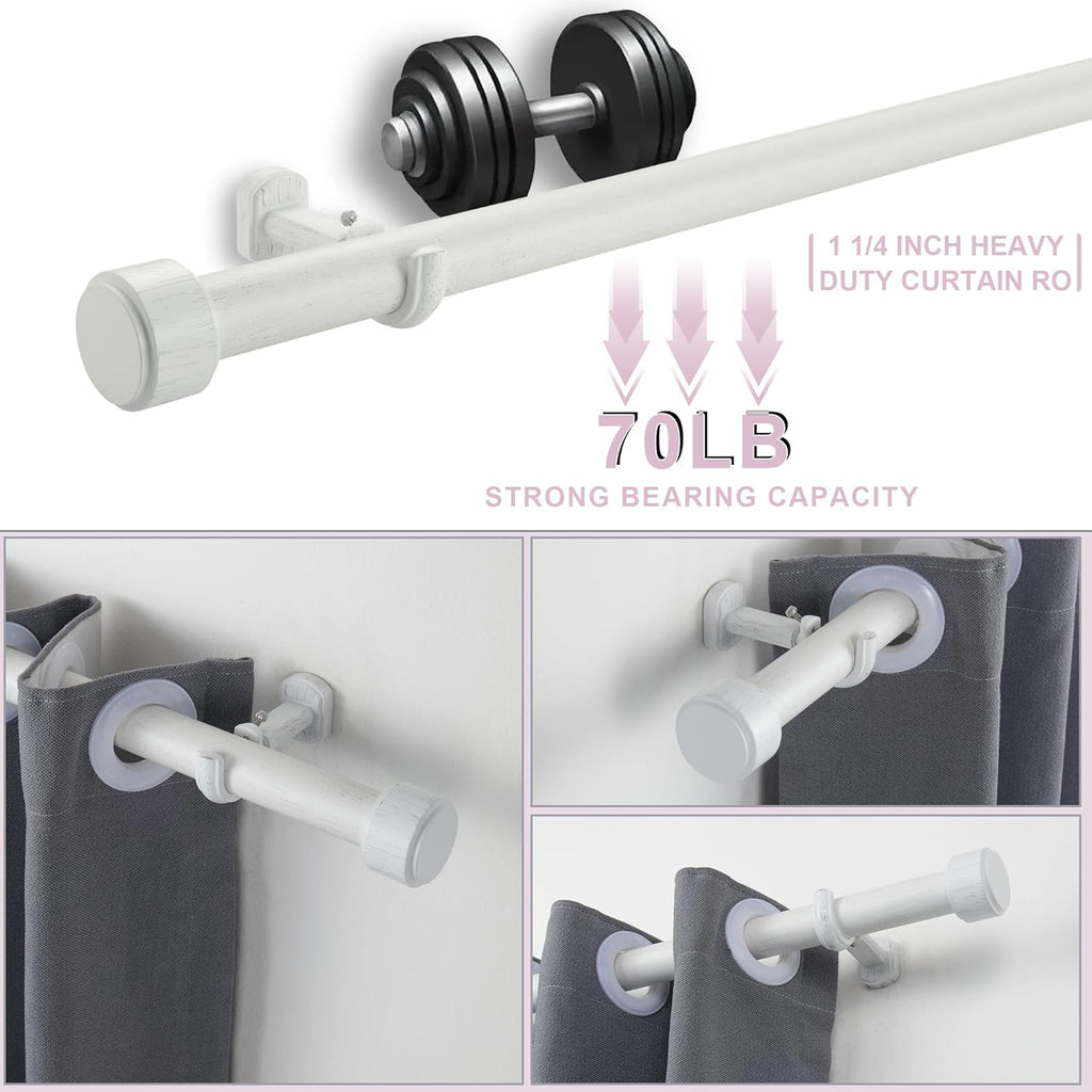 Heavy Duty Curtain Rods,1 1/4" Large Diameter Premium Nonadjustable Curtain Rod,84in/7ft Custom Window Treatment Rods with Durable Aluminum Brackets and End Caps,White Finish