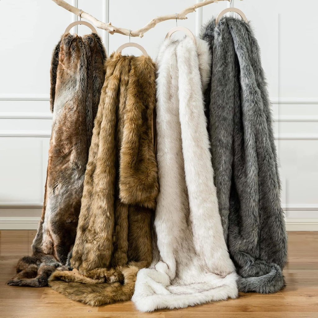 BATTILO HOME Luxury White Faux Fur Throw Blanket Long Pile with Black Tips, 51"x67", Super Warm Thick Faux Fur Blanket for Couch, Bed, Fuzzy Fluffy Elegant Cozy Blanket