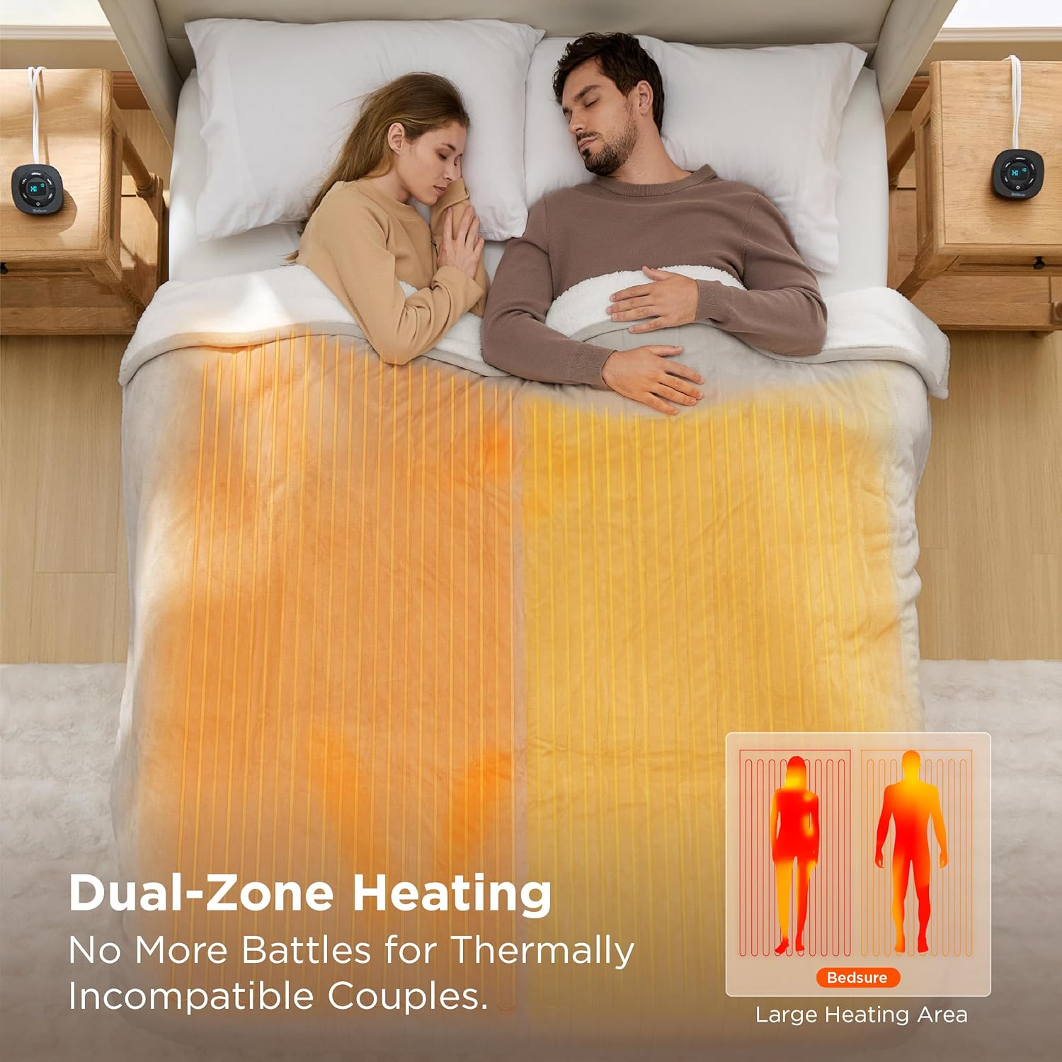 Bedsure Electric Blanket Queen Size - Dual Control Heated Blanket Queen, Fast Heating with 10 Time Settings & 10 Heat Settings, Warm Gift for Grandma (84x90 inches, Cream)