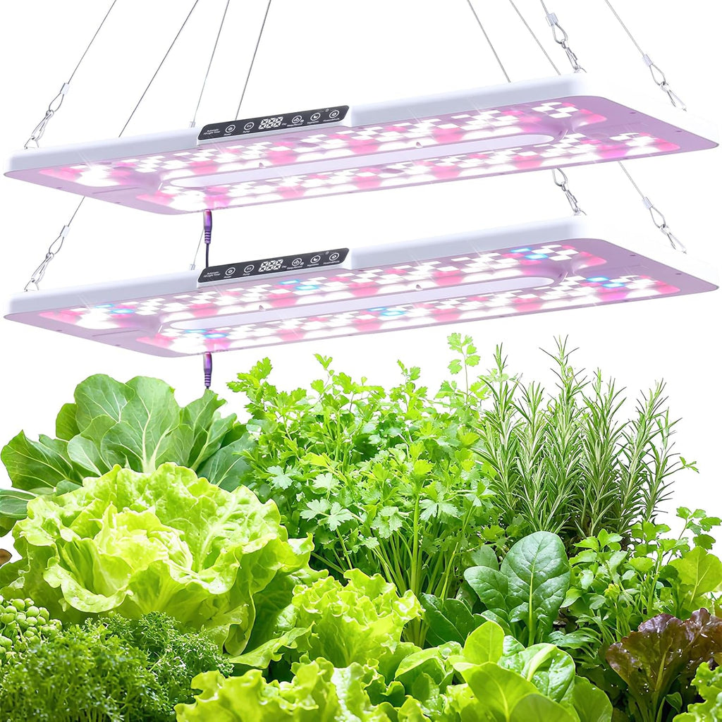 22" x 10" Grow Lights for Indoor Plants and Vegetables, Full Spectrum LED Growing Lamp for Indoor Garden Greenhouse - Features Two Smart Light Mode, 12~23H Timer - 2 Pack (2 in Series White)