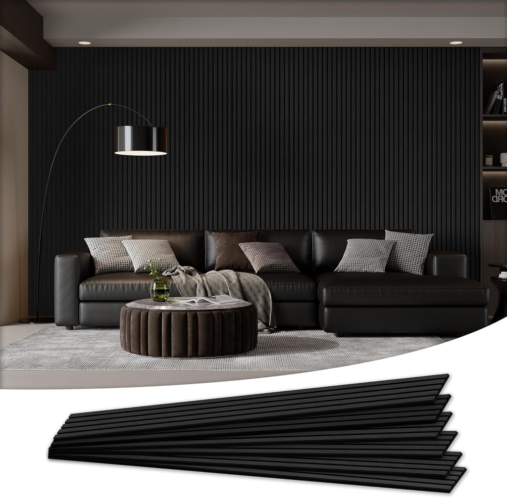 Wood Salt Acoustic Wall Panels, 6 Piece 94" x 7.9" x 0.8" Soundproof Wooden Wall Panels, 3D Fluted Sound Absorbing Panel, Matte Black