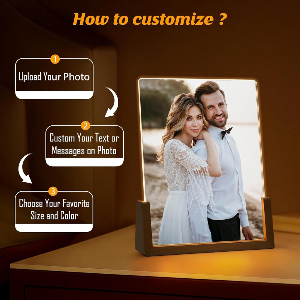 NAZENTI Personalized Picture Frame with Led Light, Custom Photo Collage Frame Lamp, Custom Picture Gifts, Couple Photo Lamp, Wedding Gift for Couple, Valentine Day Gifts for Girlfriend Boyfriend