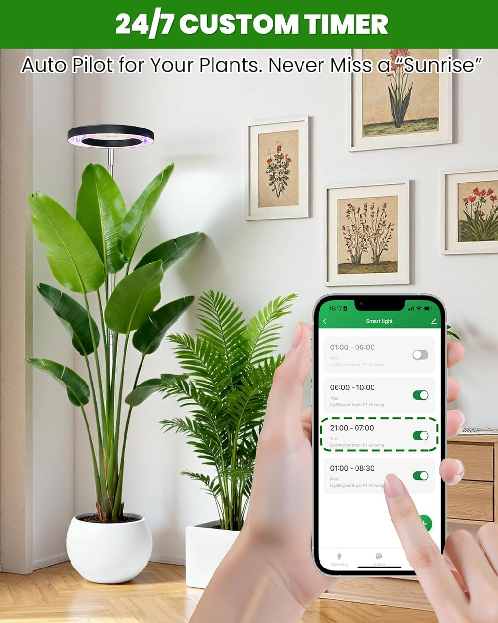 Plant Grow Light,yadoker Smart Plant Light Works with Alexa,Google for Indoor Plants,Height Adjustable,Customized Light Brightnesss,Multiple Timers
