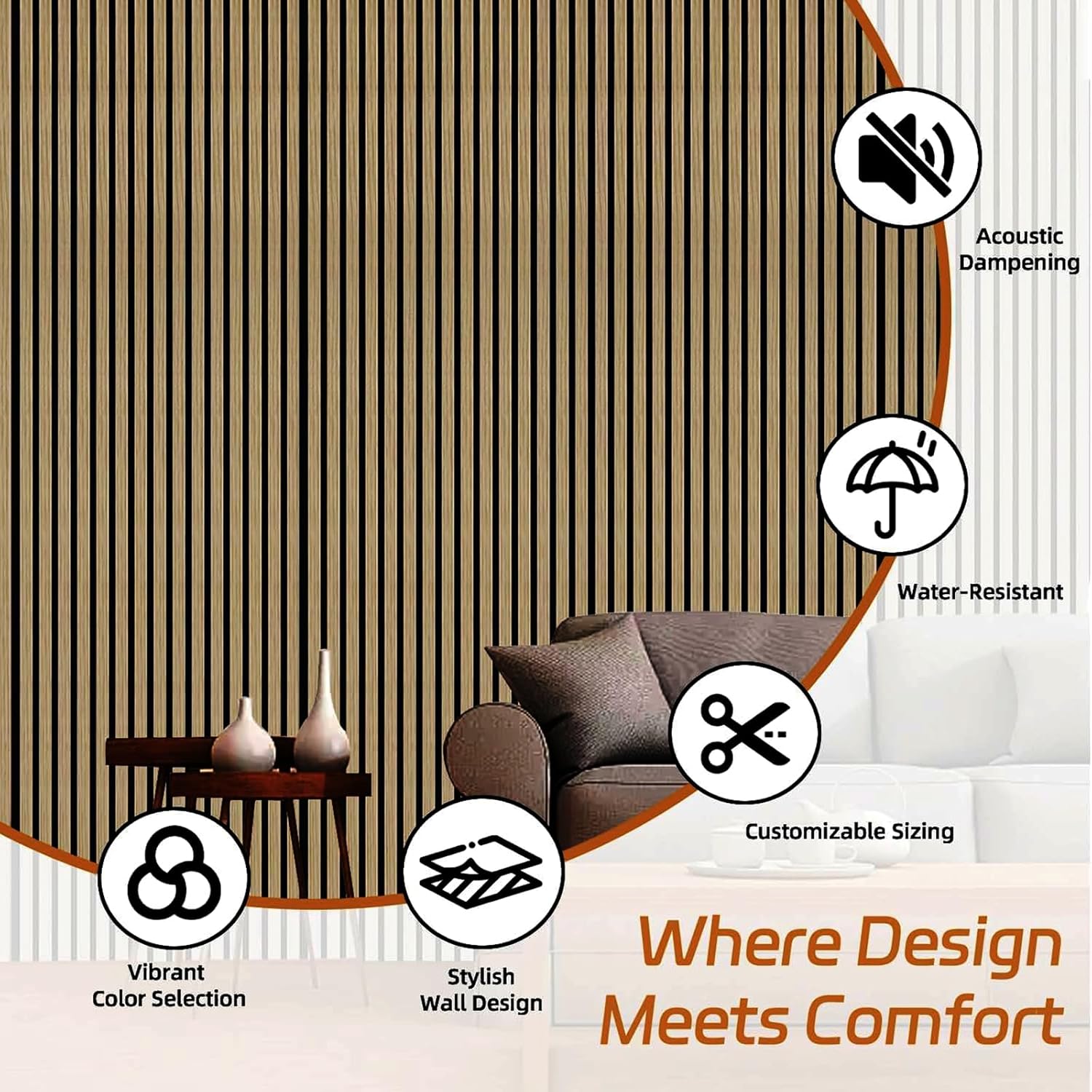 Wood Wall Panels, 45.3" x 23.6" Acoustic Panels for Wall and Ceiling, 3D Fluted Sound Absorbing Panel for Interior Wall Decor Noise Reduction (4Pcs-White Oak)