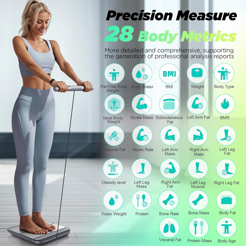 RunStar Scale for Body Weight and Fat Percentage, 8-Electrodes Precision Digital Smart Scale for BMI 28 Body Composition Measurement, Silver Bathroom Smart Scales with Large Display