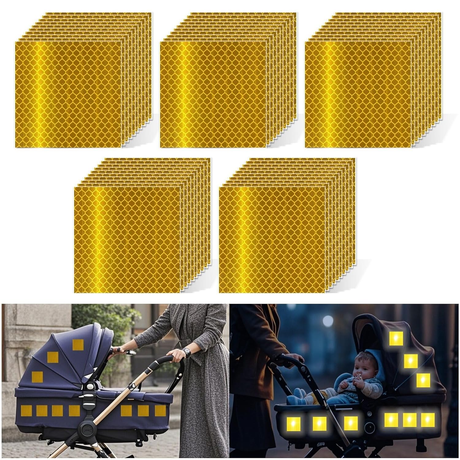 Non Fading Yellow Reflective Stickers 3 inch X 3 inch, Outdoor Waterproof High Visibility Warning Safety Adhesive Reflector Tape (50 Pcs)