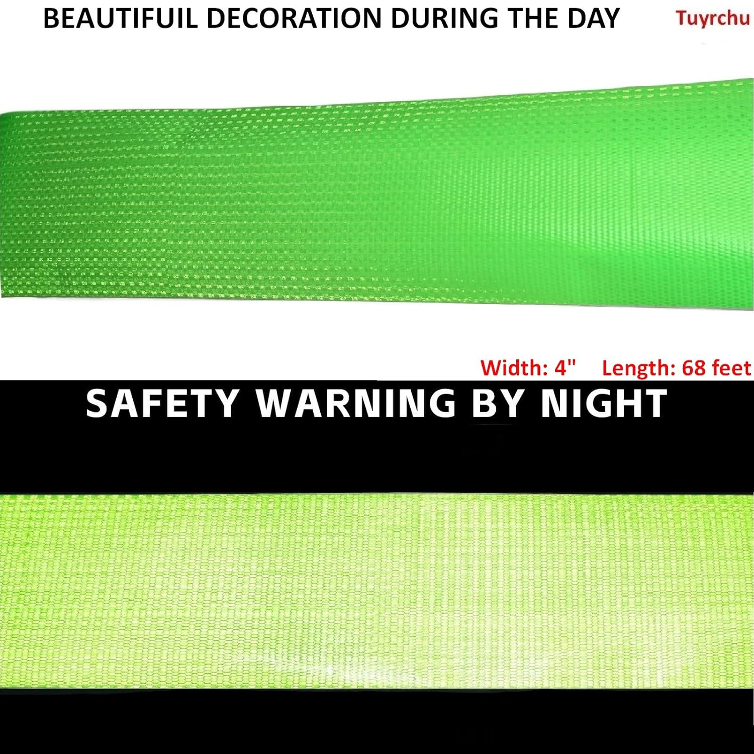 Green Reflective Tape Outdoor Waterproof 4 inch Wide, High Visibility Warning Safety Industrial Marking Tape (68 feet)