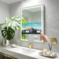 24x32 Inch Bathroom TV, Smart Vanity Mirror with 21.5'' Touch-Screen TV, IP66 Waterproof Defogging Mirror TV with 3 Color LED Light HDMI Android System for Bathroom Hotel Hair Salon (2025)