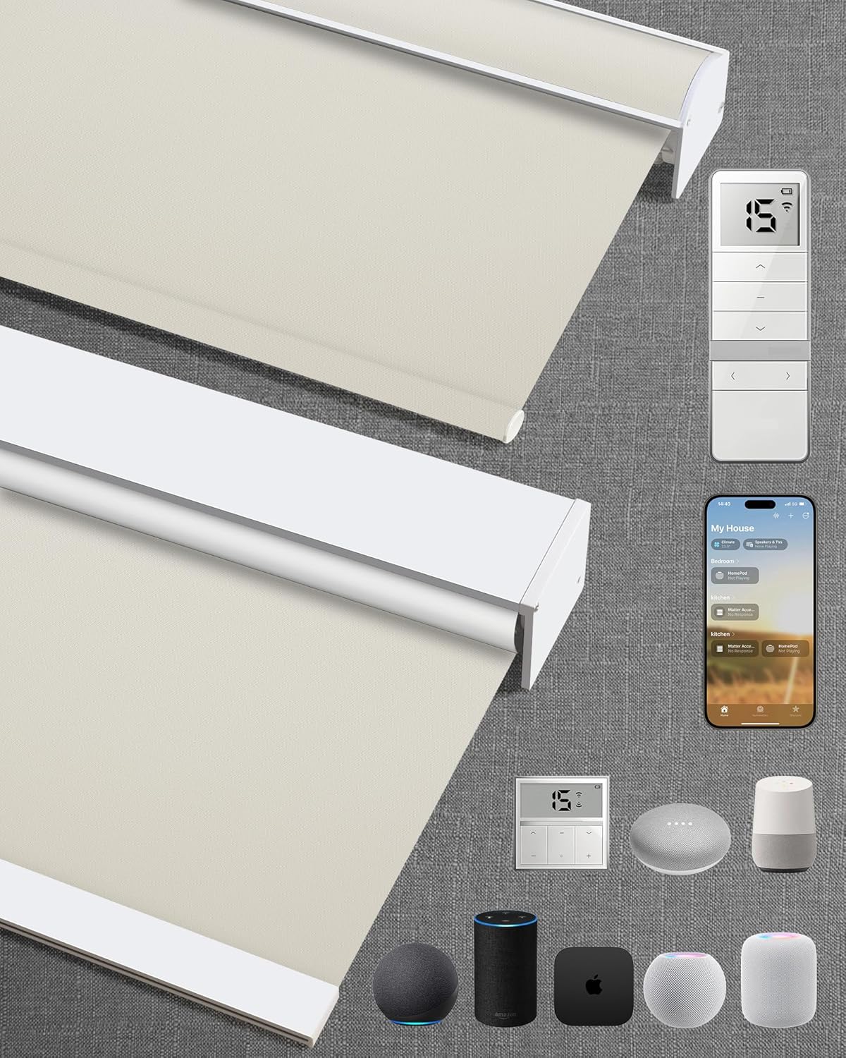 Kincmo Motorized Blinds with Remote,100% Blackout Motorized Roller Shades Work with Apple Homekit,Alexa,Google, Custom Electric Blinds with App,Voice Control (Pure Cream)