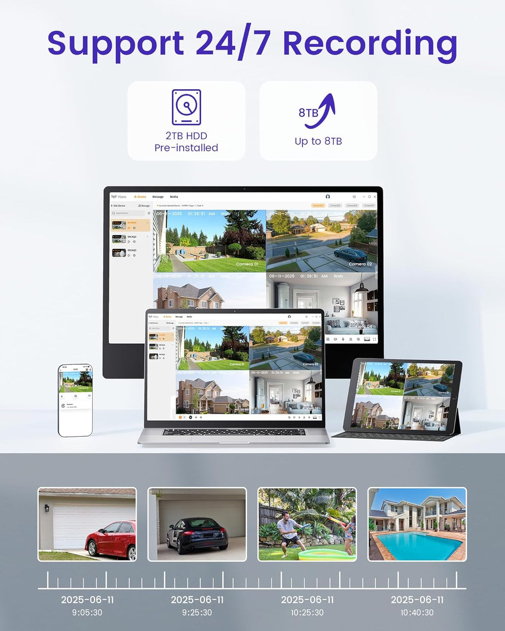 4K PoE Security Camera System, 8pcs 8MP Wired PoE IP Cameras Outdoor, Smart Person/Vehicle Detection, 8CH NVR with 2TB HDD for 24/7 Recording, Color Night Vision, 2-Way Talk, Spotlight Alarm