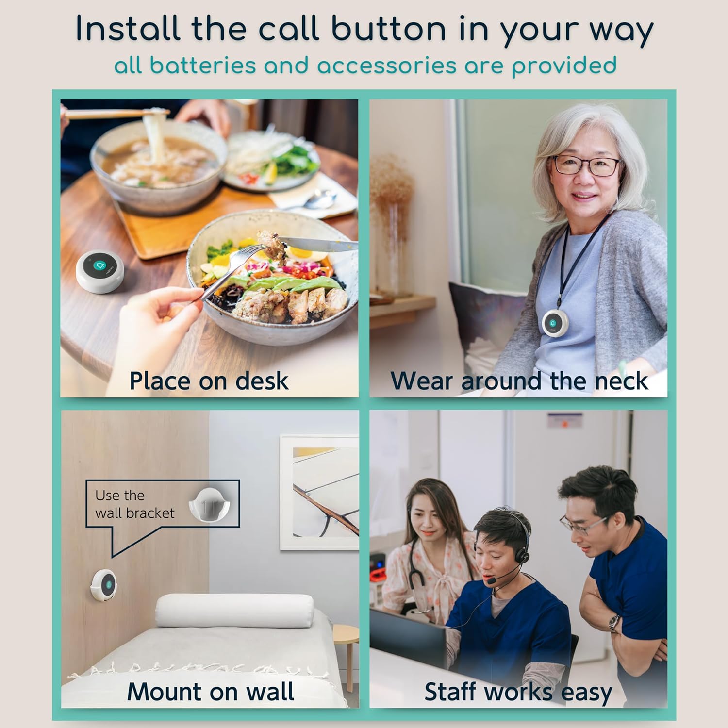 Wireless Call Light System with Call Buttons for Elderly at Home Bell for Clinic, Seniors, Assisted Living, Emergency, Wellness Center, Hospital Restaurant, Maple Wood