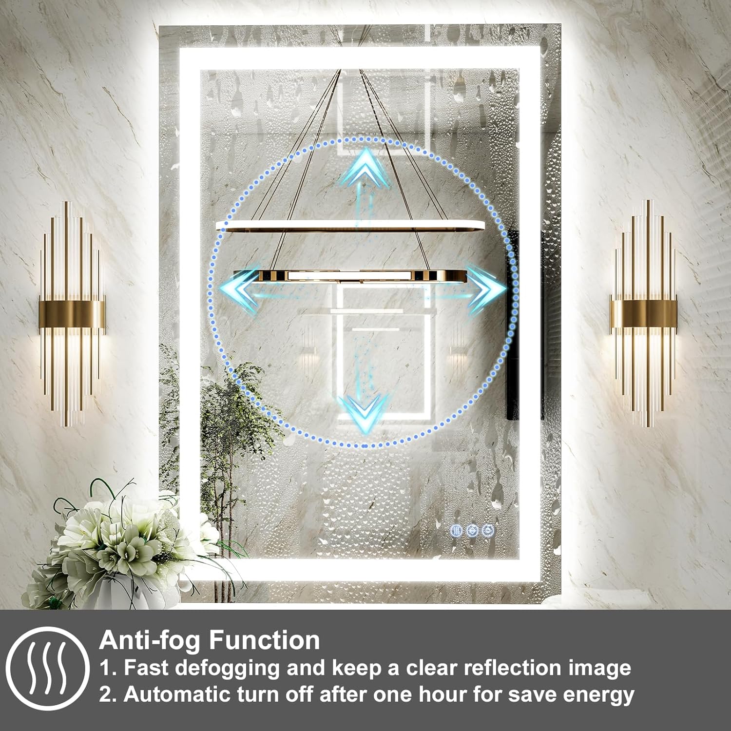 GLSLAND 24"x36" LED Bathroom Mirror with Lights, Dimmable Front and Backlit Vanity Mirrors, Wall Mounted Anti-Fog Lighted Mirror, Horizontal/Vertical Hanging