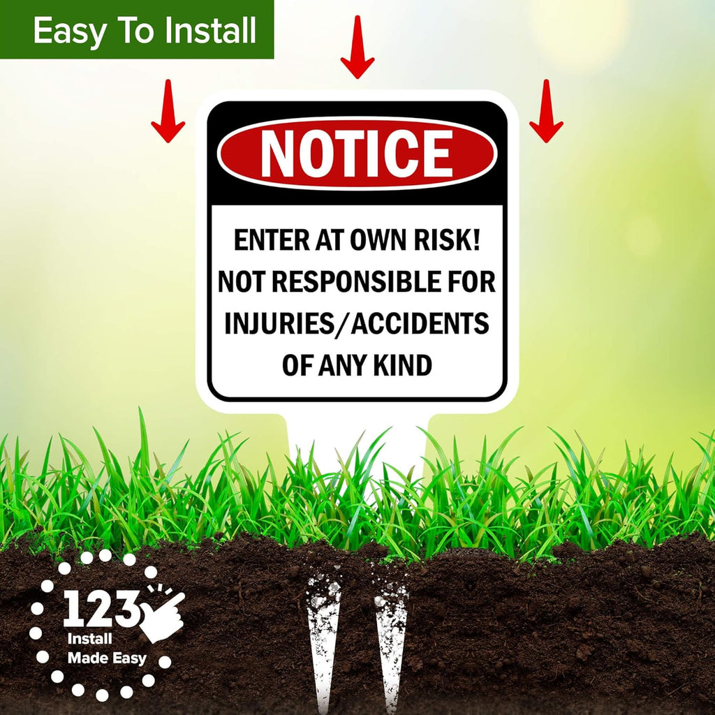 Notice, Enter at own Risk! Sign, 7"x13", Heavy Duty Integrated Ground Stakes, Indoor/Outdoor Use, Rust Free Aluminum Composite, Made in USA by My Sign center