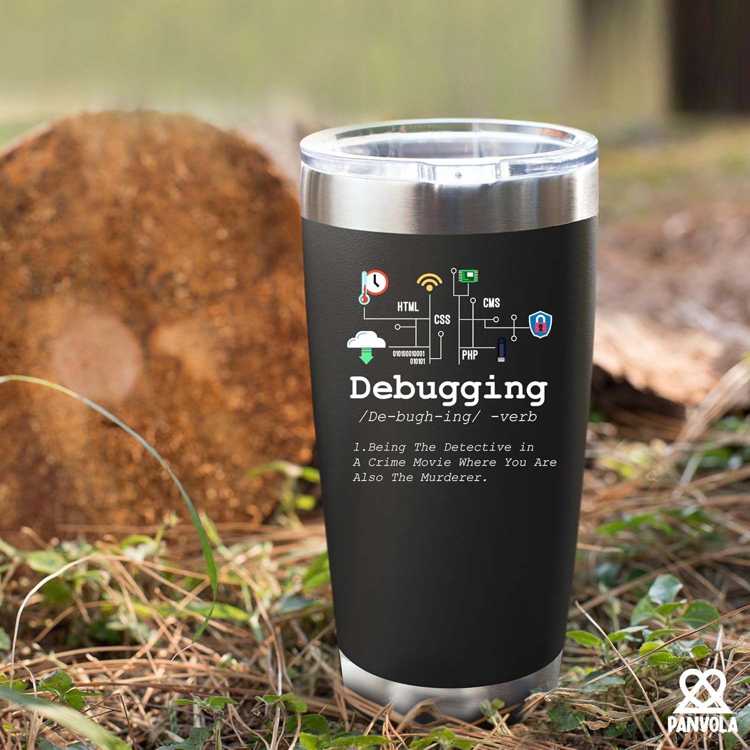 Debugging Definition Computer Programmer Student Teacher Geek Coder Friend Coding Programming IT Vacuum Insulated Tumbler Nerd Tech Support Travel Mug Stainless Steel With Straw Removable Lid (20 oz)