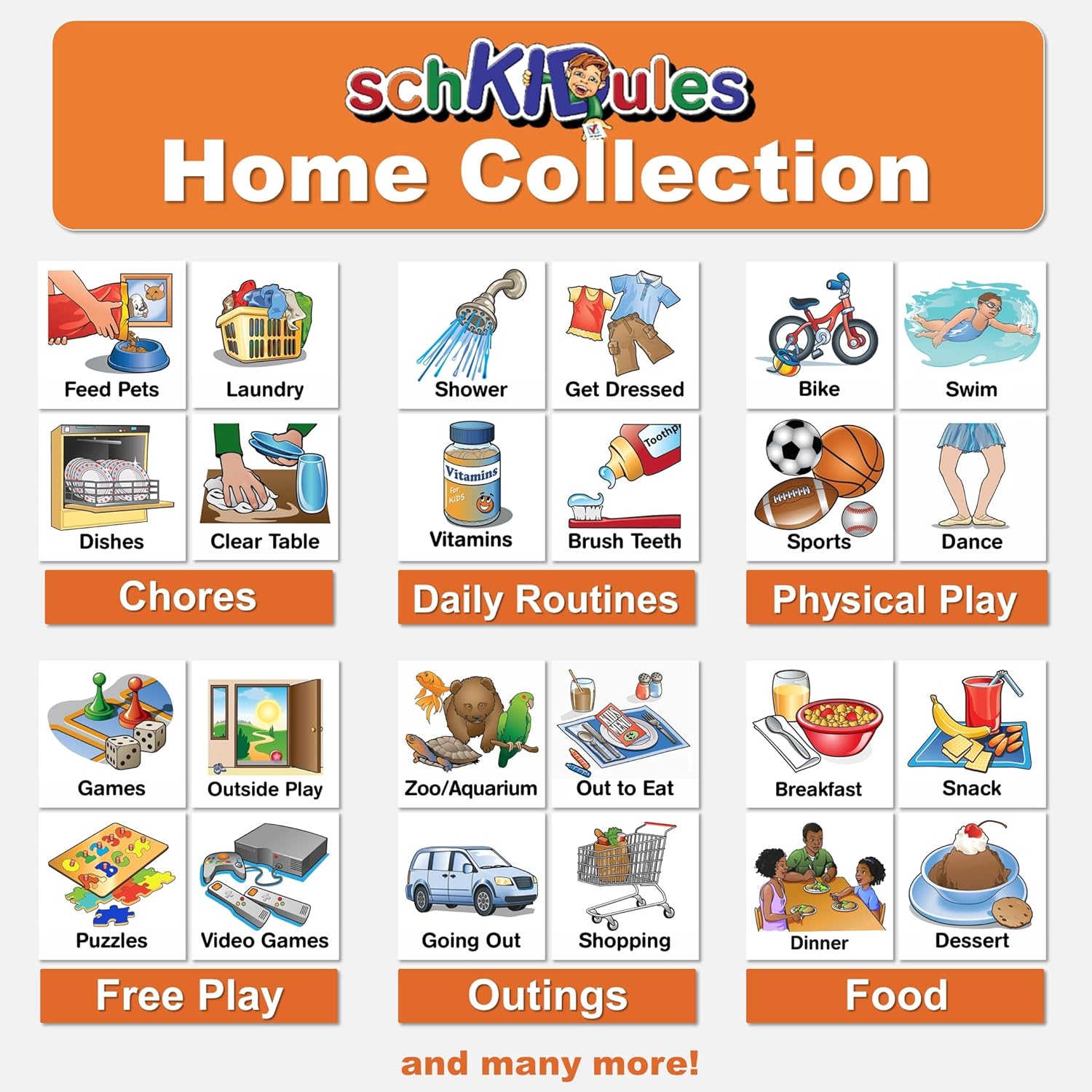 Kids Visual Schedule Magnets and Headings: SchKIDules 93Pc Home Collection for Daily Routines, Chores, Executive Functioning, Behavioral Supports, Communication-Good for Toddlers, ADHD, Autism