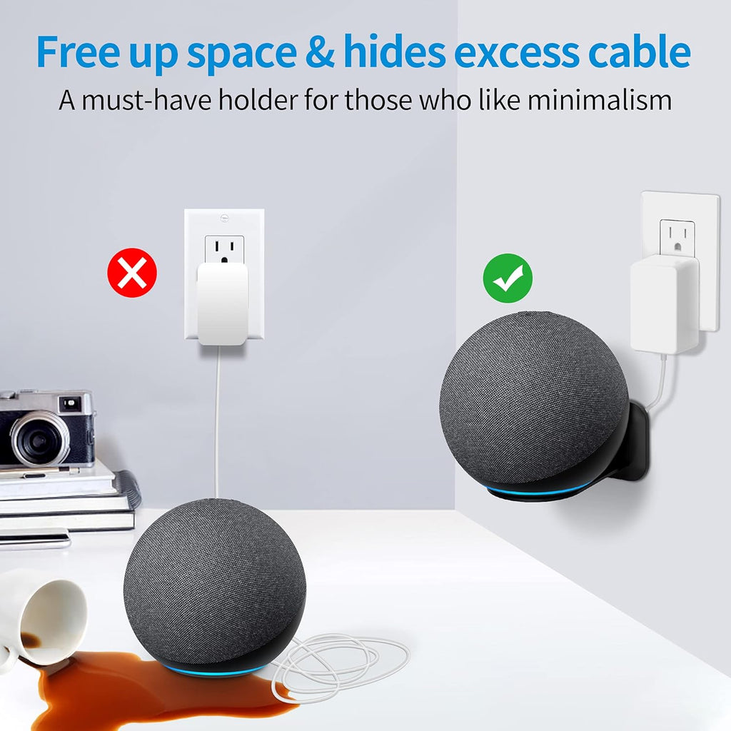 PlusAcc Wall Mount for 4th Gen - Space-Saving Stand Shelf Compatible with Google Home Mini & 4th Generation, Metal Bracket with Cable Management（Black）