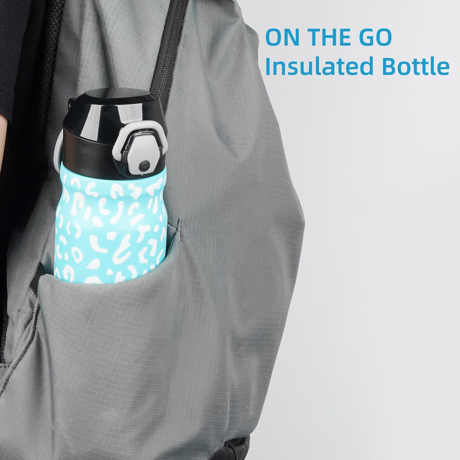 Insulated Water Bottle with Straw and Carry Loop,18 oz Stainless Steel Double Wall Vaccum Metal Water Flask with Leak-proof Lid,Blue Leopard