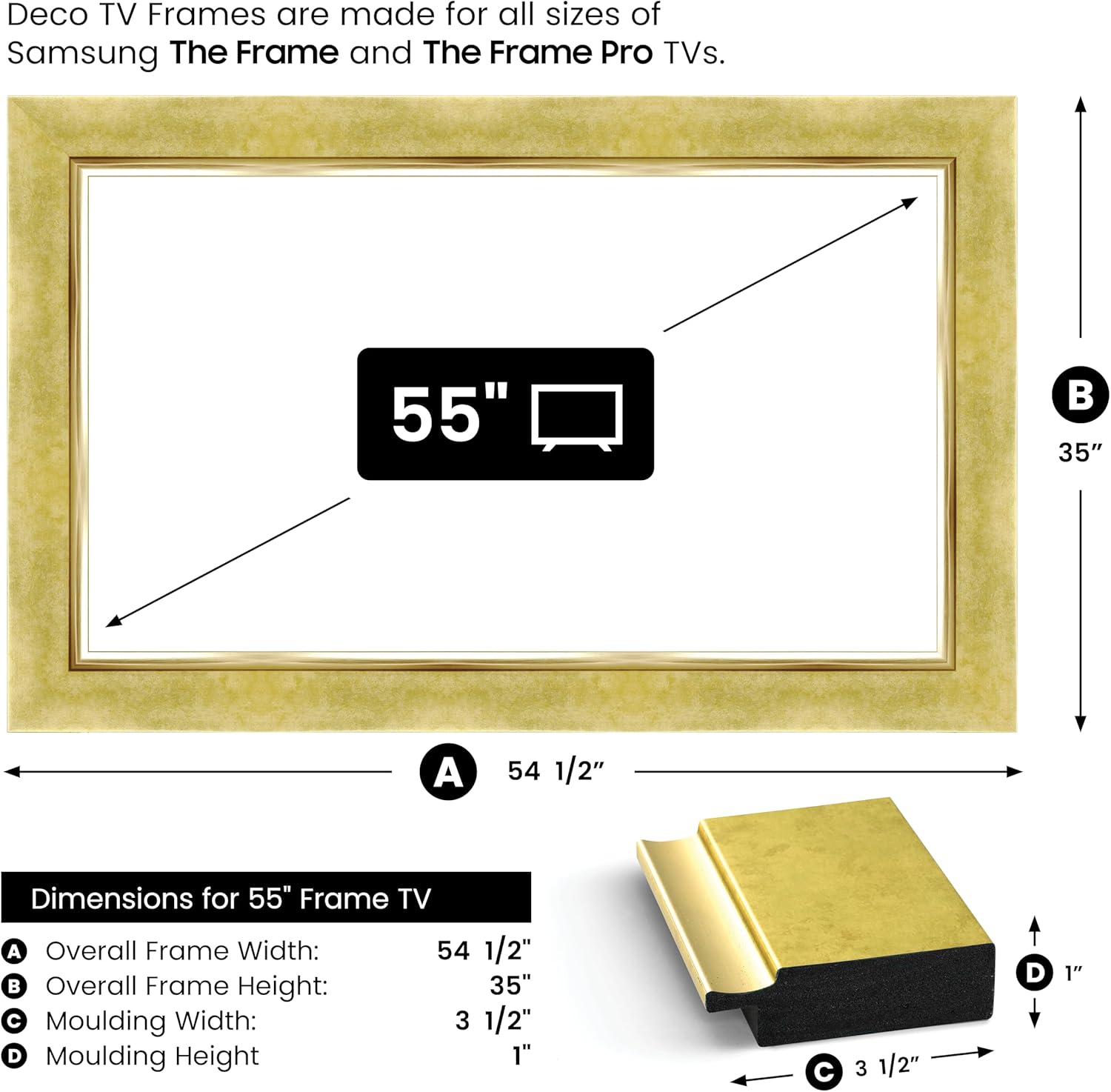 Contemporary Gold 55" Premiere Deco TV Frame - Compatible ONLY with Samsung The Frame TVs (Fits 2021-2025, LS03A, LS03B, LS03C, LS03D, LS03FA)