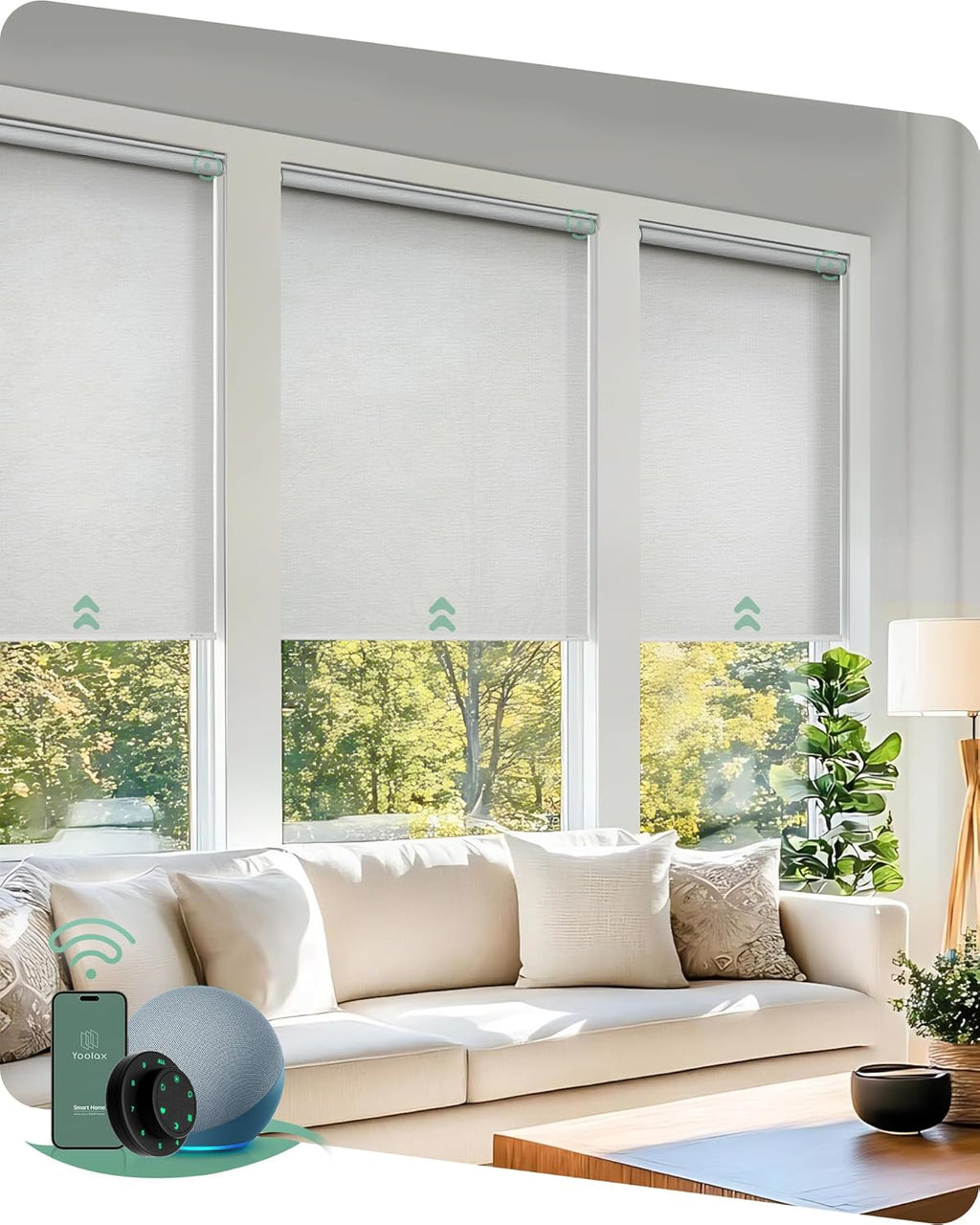 Yoolax Motorized Solar Shades, Flame Resistat Smart Blinds for Windows Motorized Roller Shades, Motorized Blinds Compatible with Alexa Custom Size (Solar-3% Openness White)