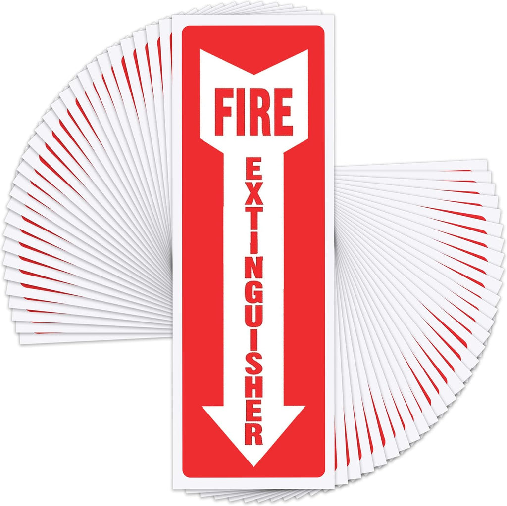 Fire Extinguisher Sign Sticker - 36 Pack - 4" X 12" - 5 Mil Vinyl - Bright Red White Colors - Durable Self Adhesive, Weatherproof, UV Protected - Ideal for Inside Office or Boat