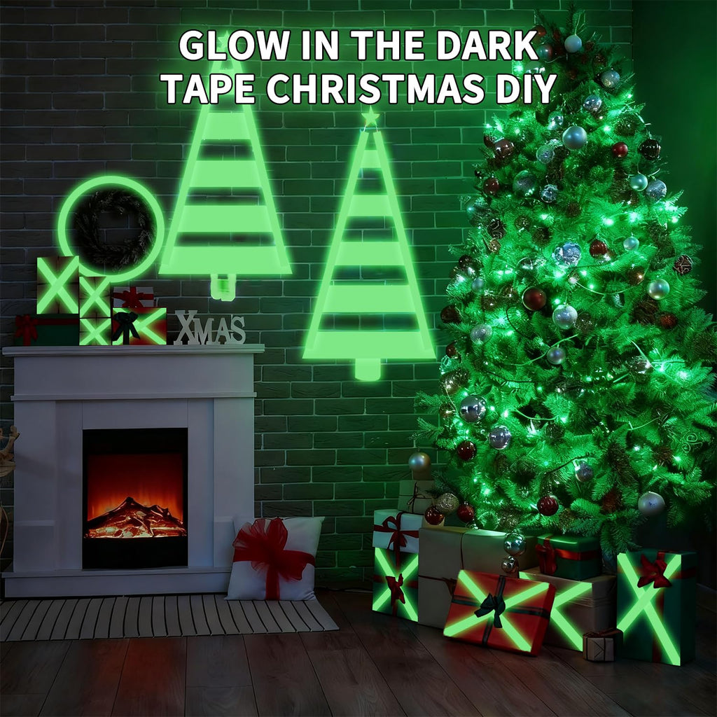 SWRT Glow in The Dark Tape 33FT x 1Inch, Long-Lasting Bright Fluorescent Glow Tape for Christmas Decor, Strong Adhesive Waterproof Glow in The Dark Stickers for Night Decorations, Stairs,Exit Sign