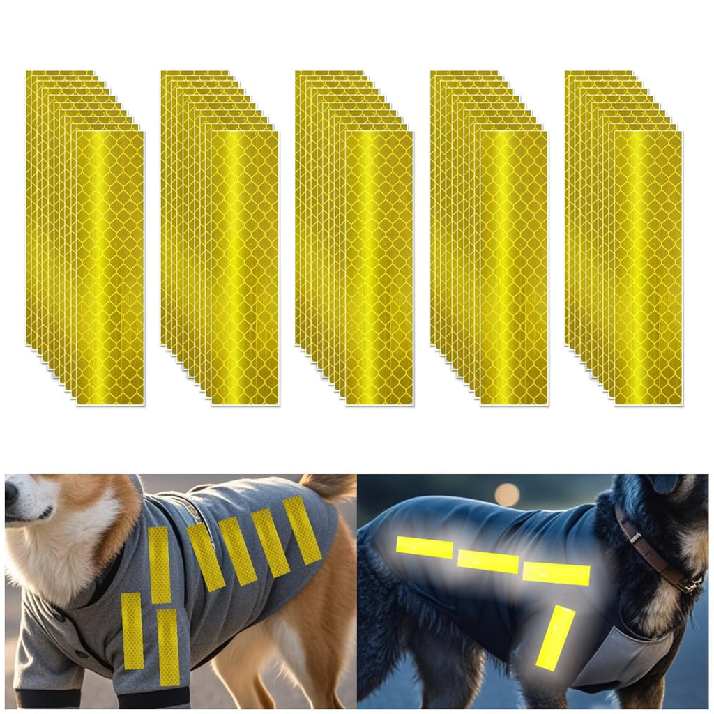 Non Fading Yellow Reflective Stickers 1 inch X 4 inch, Outdoor Waterproof High Visibility Warning Safety Adhesive Reflector Tape (50 Pcs)