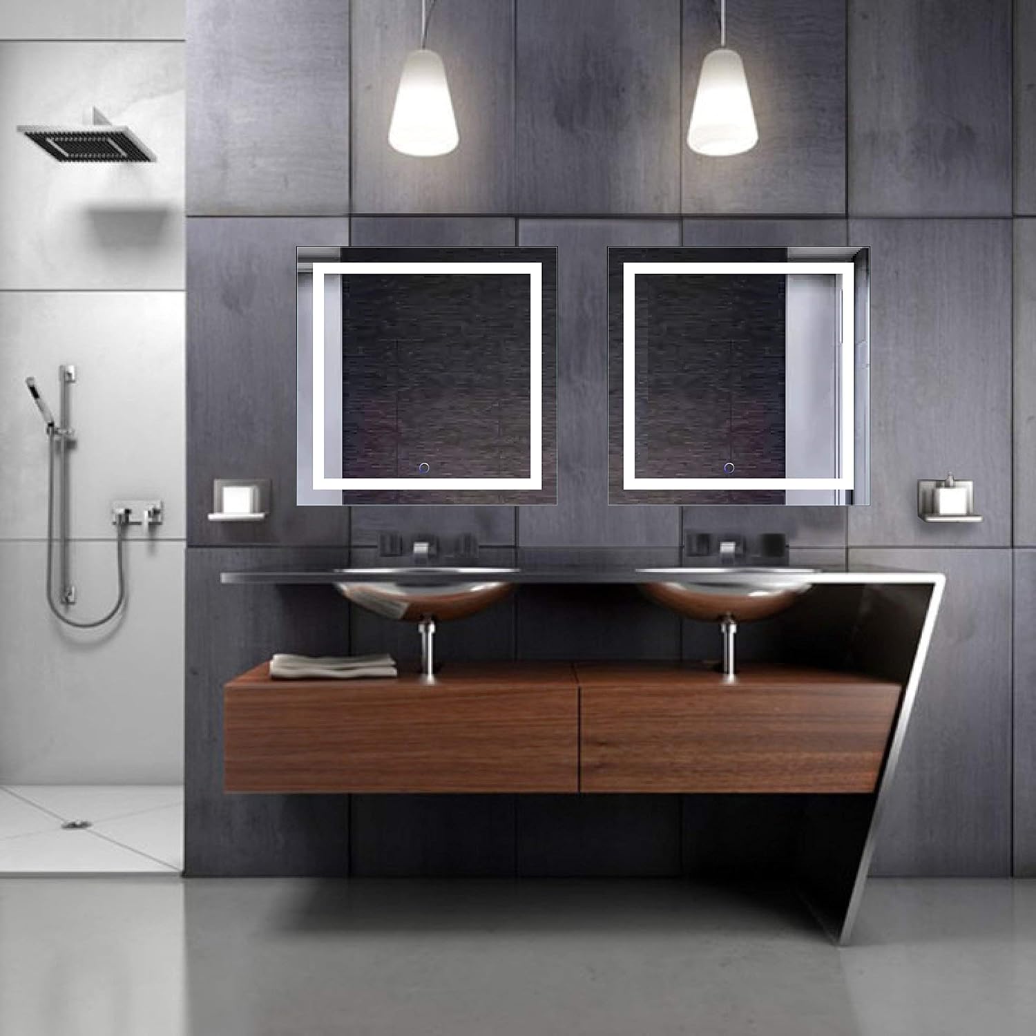 Krugg | Square 24 Inch X 24 Inch LED Bathroom Mirror | Lighted Vanity Mirror Includes Dimmer & Defogger | Wall Mount Vertical or Horizontal Installation