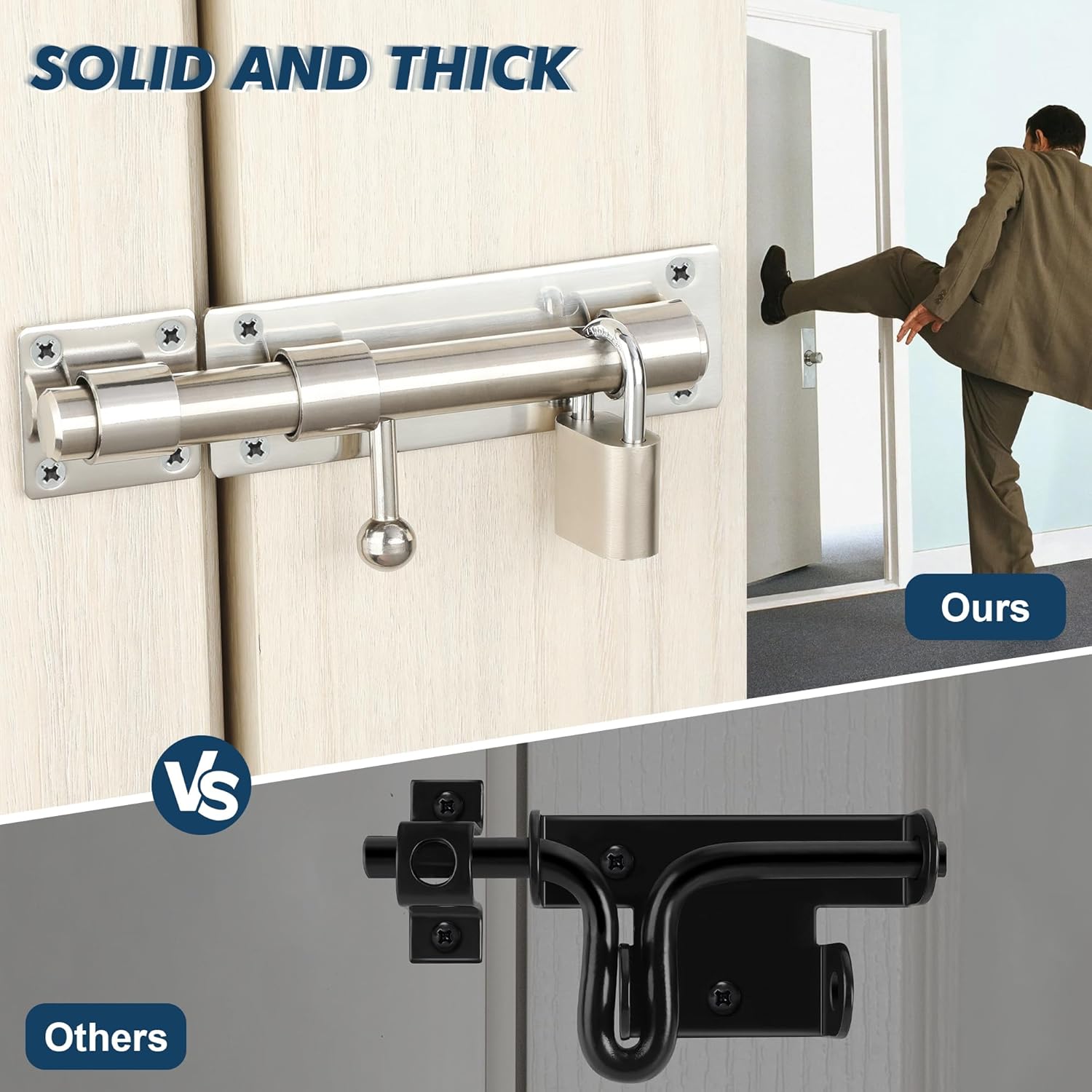 Alise 6 inch Barrel Bolt Latch,Slide Bolt Latch,Heavy Duty Solid SUS304 Stainless Steel Slide Lock for Wooden Fence,Barn Door,Interior or Outdoor Door Chrome MS8000
