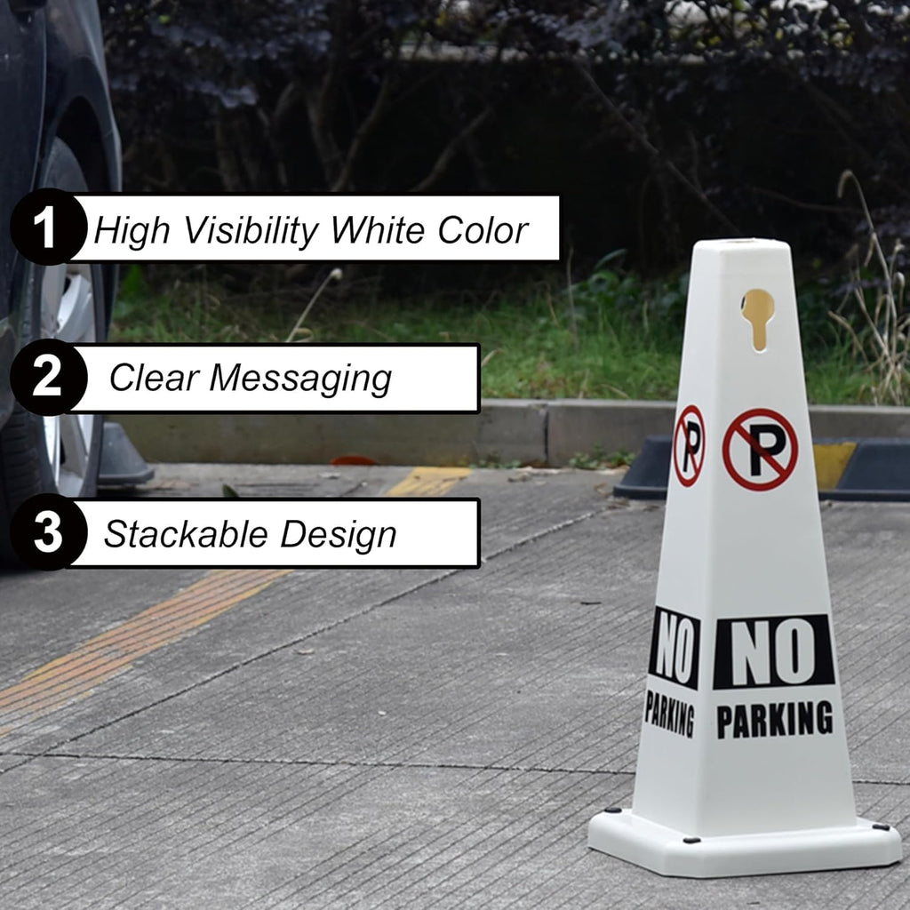 OrangeStar No Parking Cones 4-Pack, 26.5" Large 4-Sided Traffic Cones with Heavy Rubber Base for Parking Lot Control, Safety, Driveway | Indoor Outdoor Use