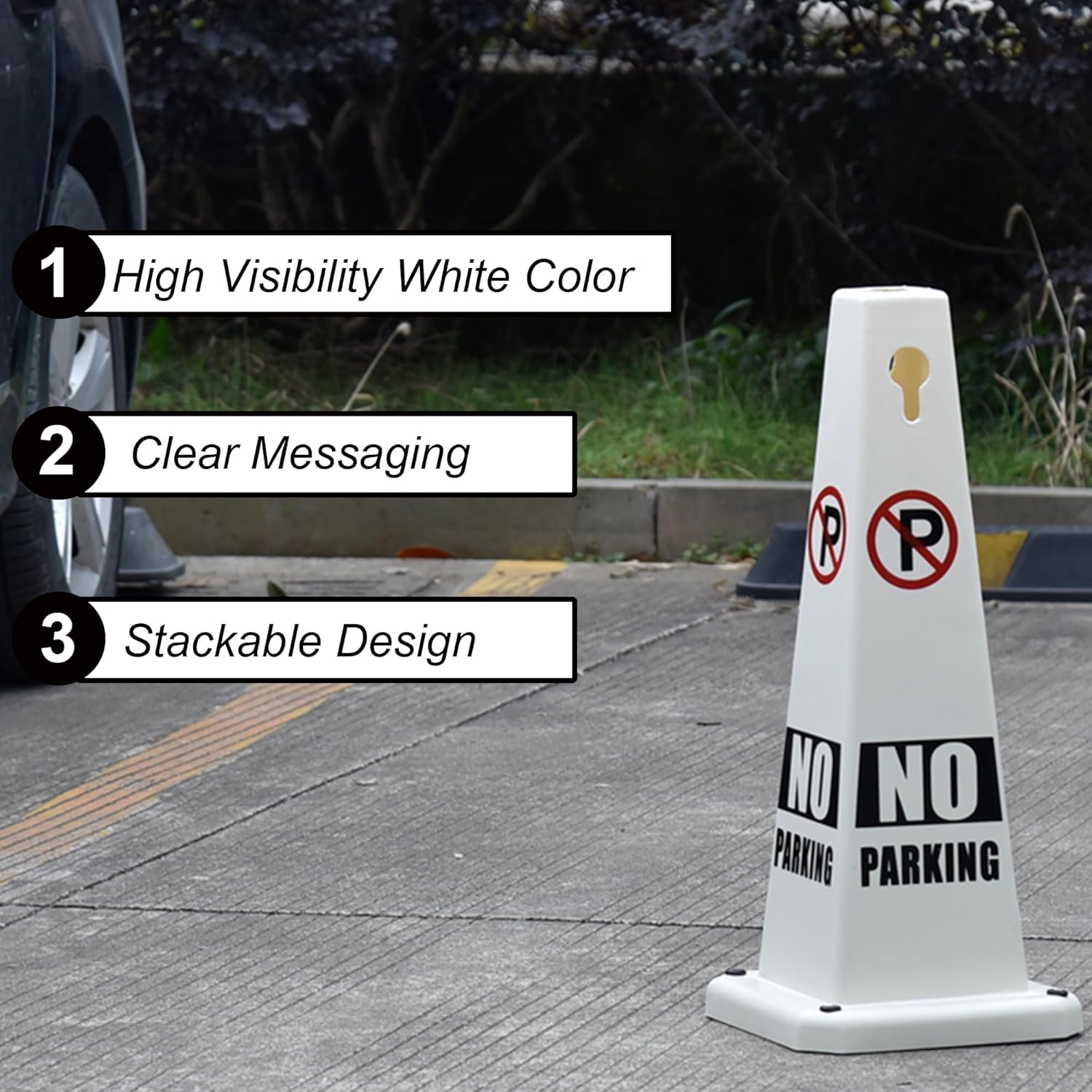 OrangeStar No Parking Cones 4-Pack, 26.5" Large 4-Sided Traffic Cones with Heavy Rubber Base for Parking Lot Control, Safety, Driveway | Indoor Outdoor Use