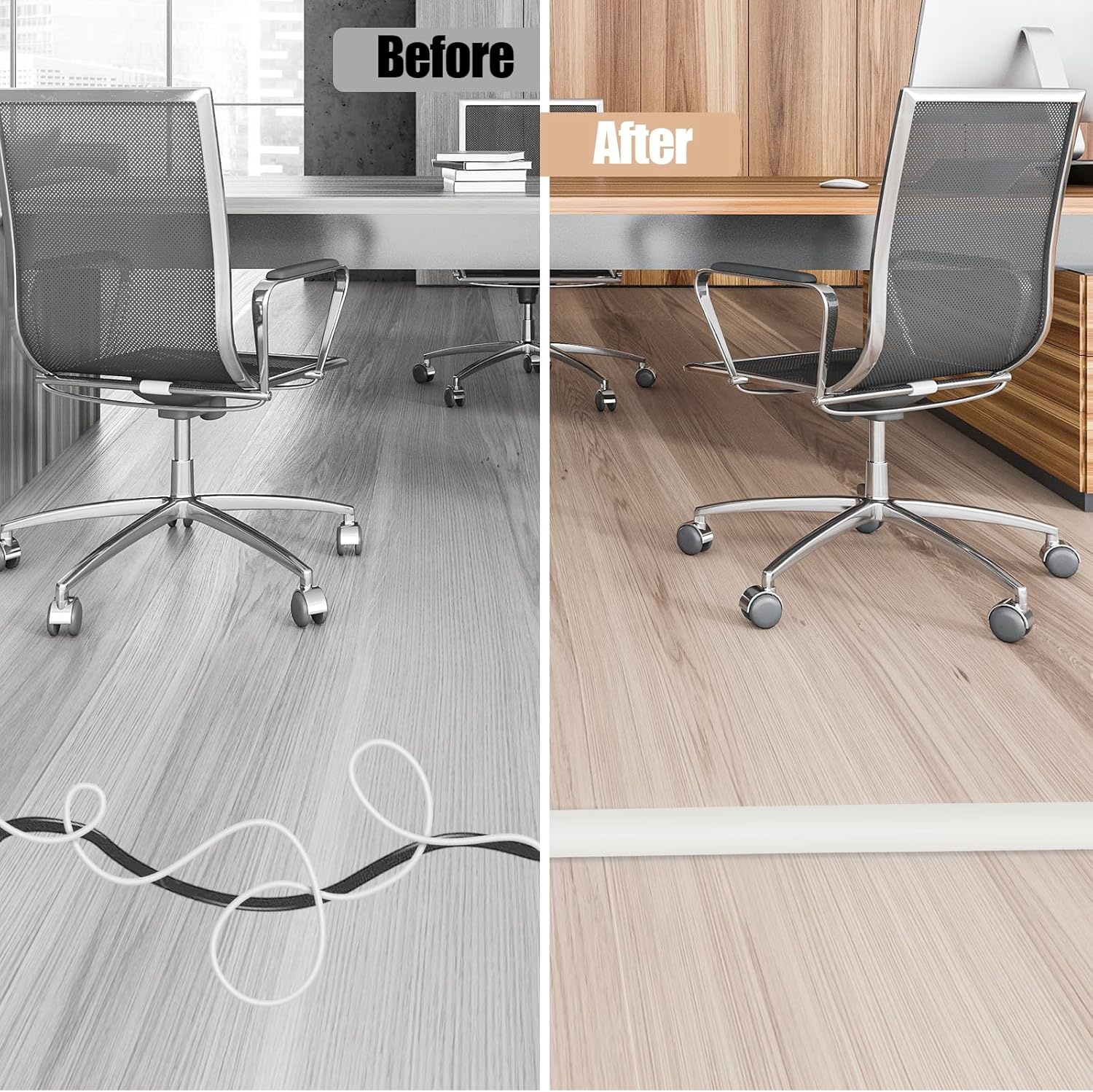 Floor Cord Cover Cable Cavity Self Adhesive Cord Hider Floor 10FT Floor Cable Management Power Cord Protector Floor Electric Cord Covers for Offices, Gym, Exhibitions (Beige, 0.78" x 10')