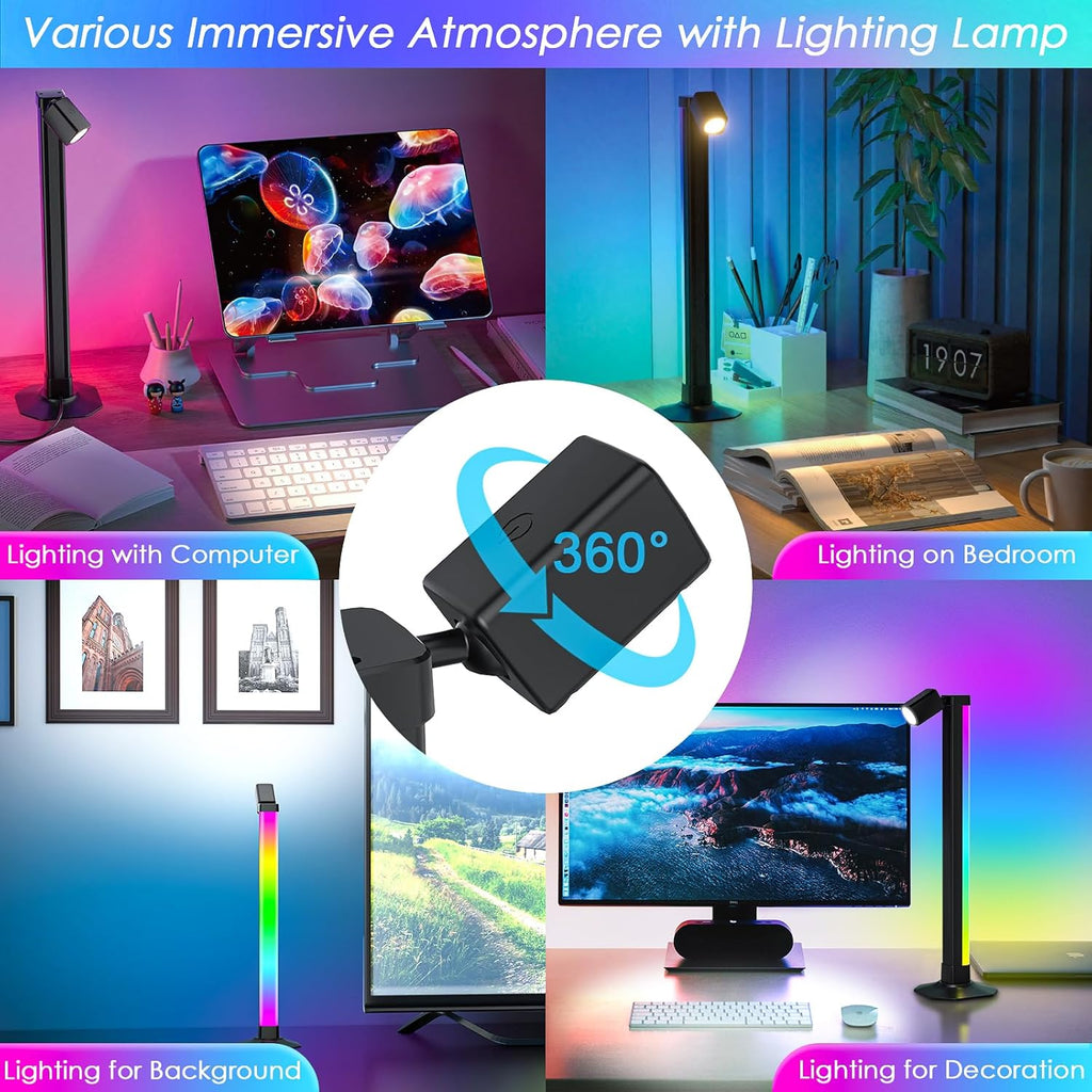 Smart Light Bar with Swivel Lamp, LED Light Bar for Room, RGB & IC Ambient Backlight with 16 Million Colors, 213 Preset & 8 Scene Modes, Dynamic Music Sync, 3 Modes Control, for Gaming, Read