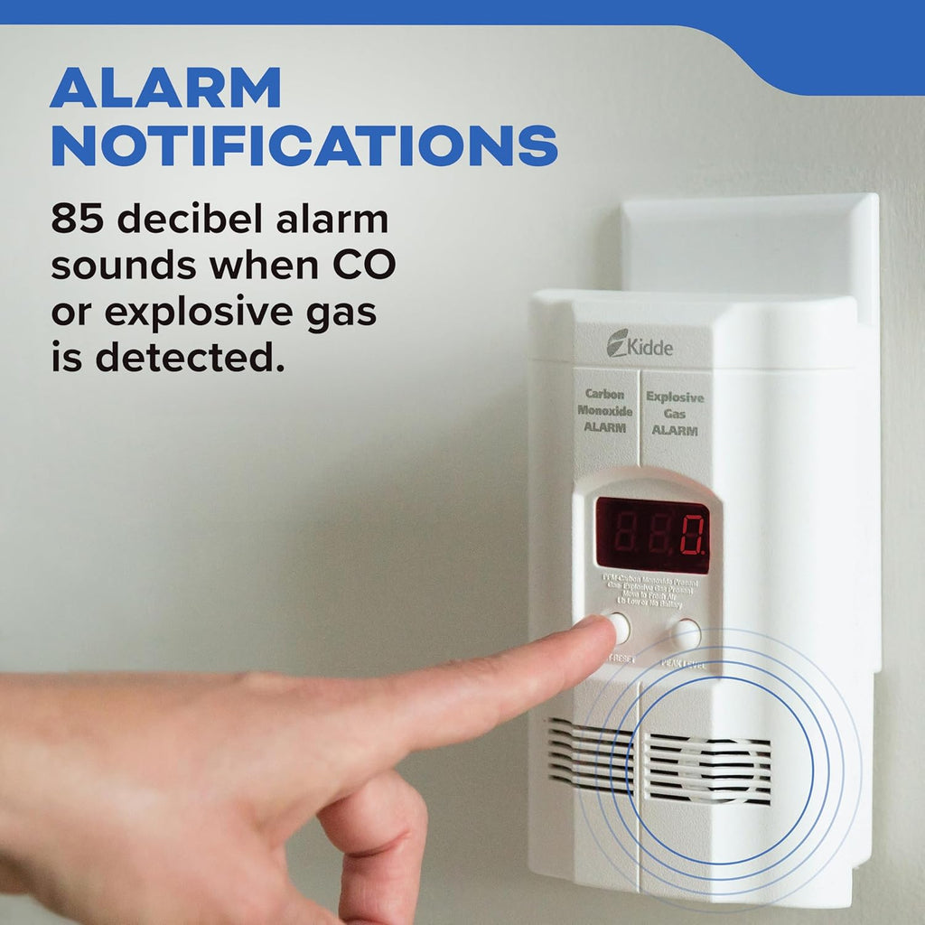 Kidde Carbon Monoxide Detector, Propane, Natural, Methane, & Explosive Gas Alarm, Plug-in Wall with 9-Volt Battery Backup, Digital LED Display