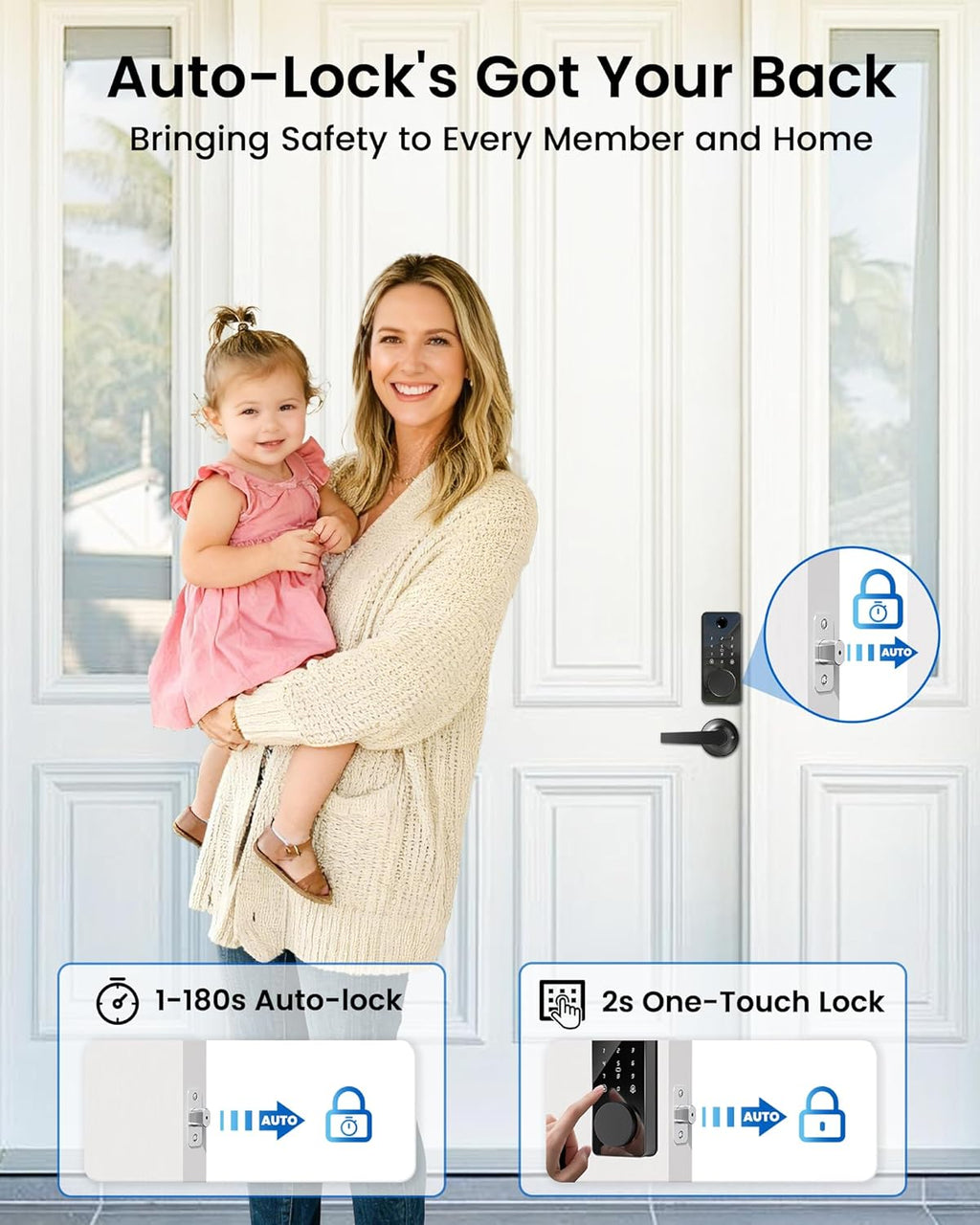 Smart Door Lock, Fingerprint Keyless Entry Deadbolt for Front Door App Control, Electronic Touchscreen Keypad, Auto Locking, IP54 Waterproof, Easy Install Digital Lock