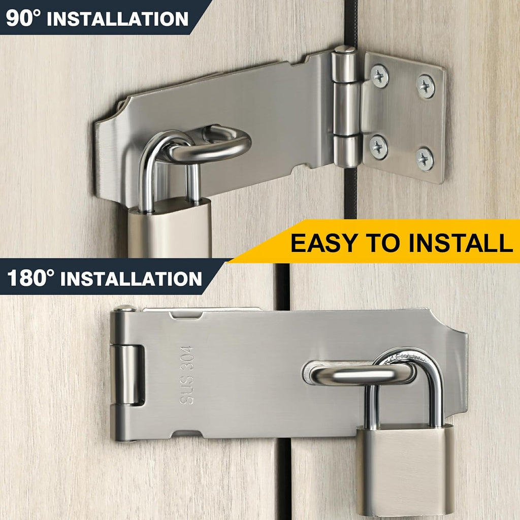 Alise 2pcs Door Locks Hasp Latch,5 Inch SUS 304 Stainless Steel Safety Packlock Clasp Hasp Lock Latch,with Fixing Screw for External Doors Window Cabinet Pet Cage, Brushed Nickel MS9-5B-2P