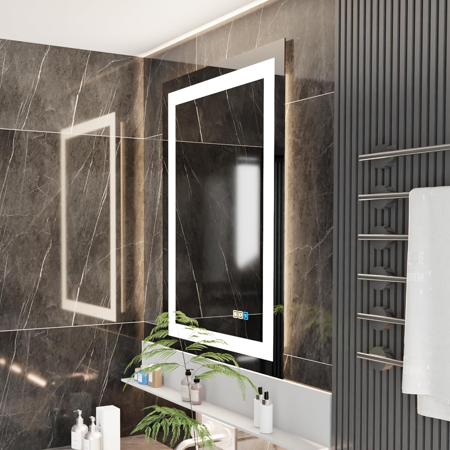 20 * 28inches LED Mirror, Smart Bathroom Mirror with Lights, Anti-Fog, Tempered Glass, 3 Colors Dimmable, Front and Backlit, CRI 90+, Wall Mounted, Memory