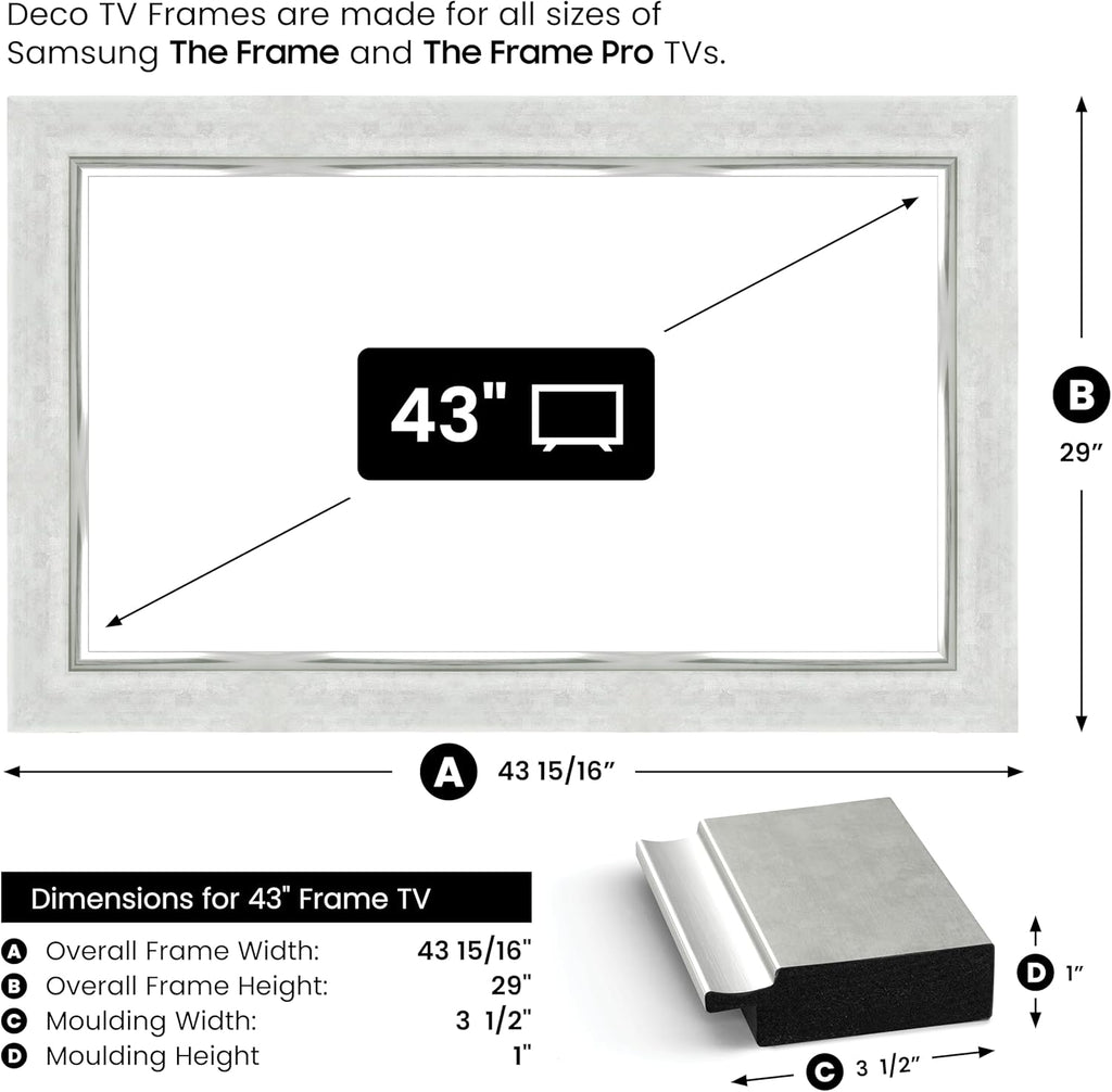 Contemporary Silver 43" Premiere Deco TV Frame - Compatible ONLY with Samsung The Frame TVs (Fits 2021-2025, LS03A, LS03B, LS03C, LS03D, LS03FA)