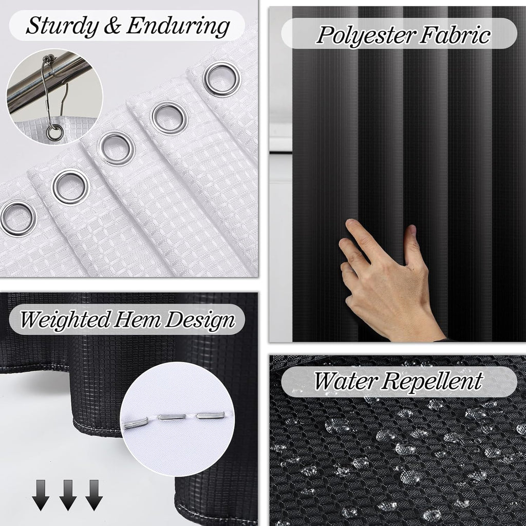 Bathroom Sets with Shower Curtain and Rugs, 27PC Bathroom Accessory Set, Black Bathroom Set, Black and Gold Bathroom Accessories Set with Trash Can, Toilet Brush and Soap Dispensers