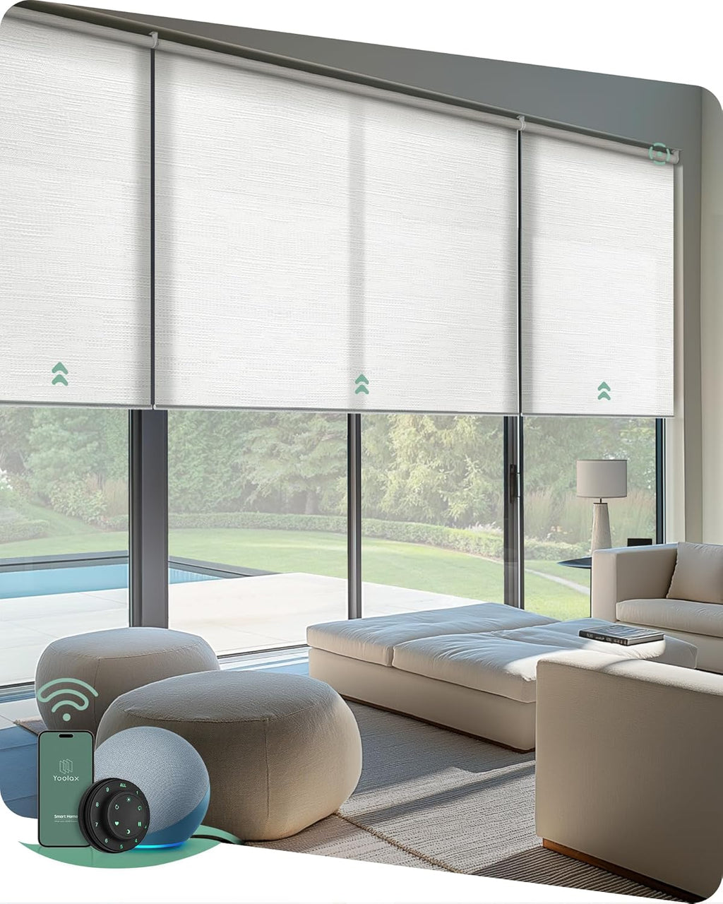Yoolax Smart Coupled Roller Shades Compatible with Alexa Google, Motorized Blinds with Remote Light Filtering Coupled Roller Shades for X-Large Windows, Custom Size(XL Coupled-Jacquard White)