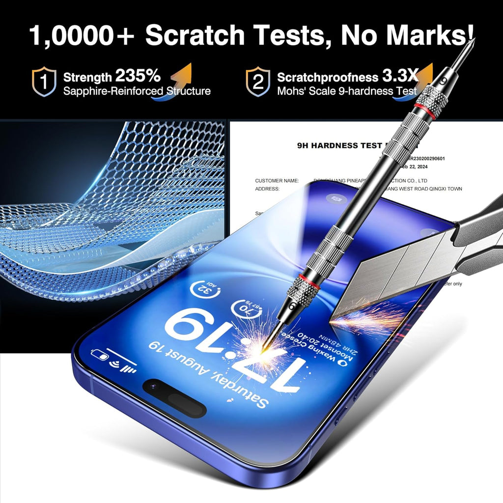 EZ-GLAZ- 4 Pack for iPhone 16 Screen Protector [6.1"] With 2 Pack Camera Lens Protector, 9H+ Hardness 12FT Military Grade Shatterproof Scratch Resistant Durable Tempered Glass Film with Flawless Fit Kit, HD Clear